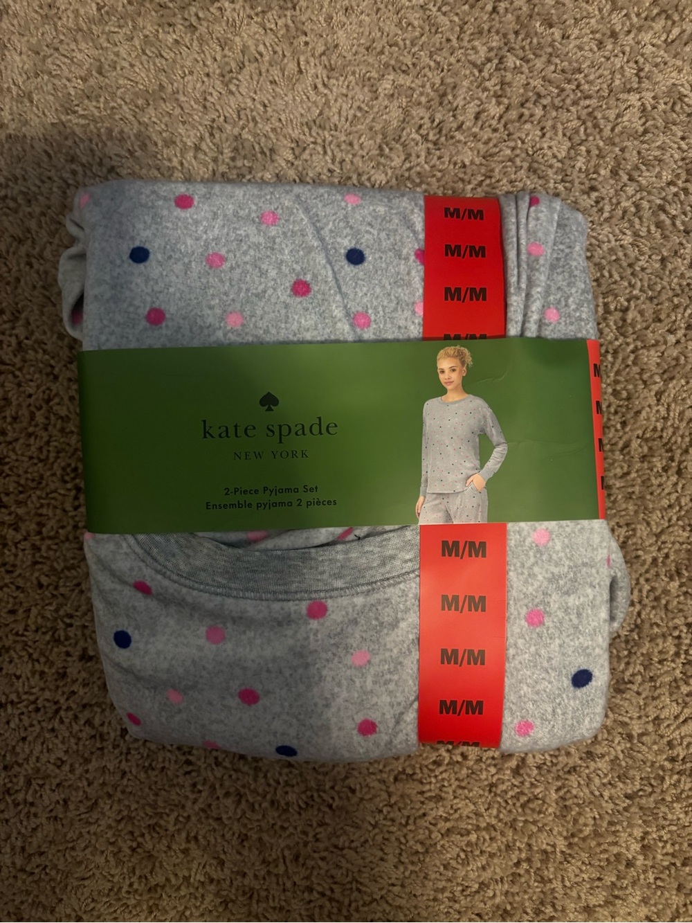 kate spade Gray Polka Dot Pajama Set with Pink & Navy Dots